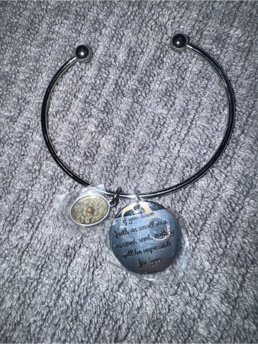 Mustard Seed Faith Bracelet Matthew 17:20 Christian Silver Tone Charm Bangle